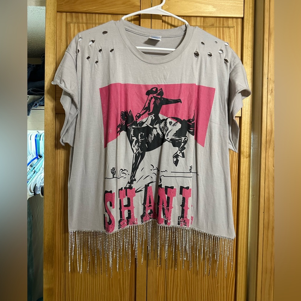 Handmade Rhinestone Fringe Shania Twain Shirt